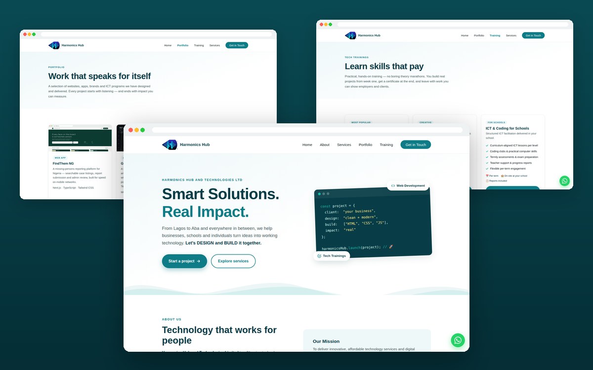 Responsive business website pages shown in browser windows